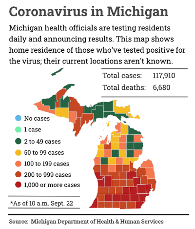 map of Michigan coronavirus cases