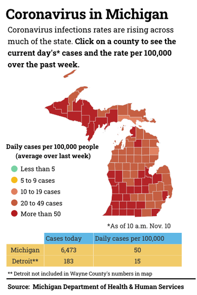 map of coronavirus cases in Michigan by county
