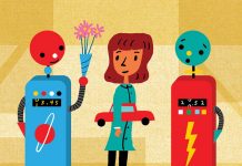 July – August 2022 Commentary Illustration of robots as gas pumps