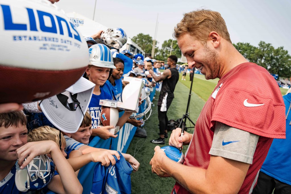 Quarterback Goff signing autographs
