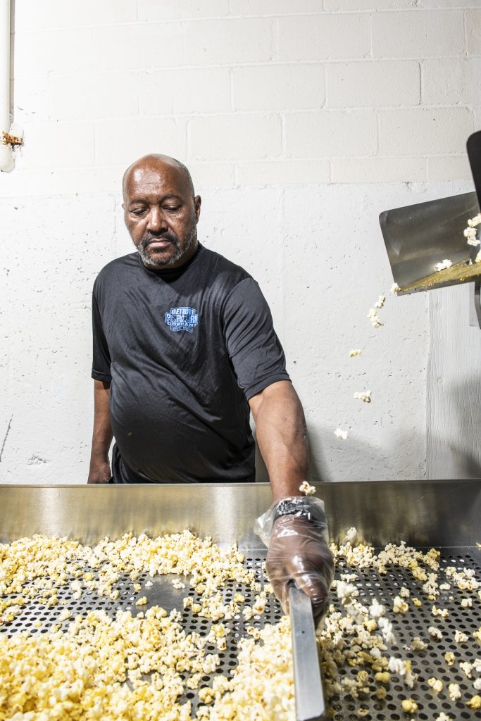 Russell Lyttle sorting popcorn
