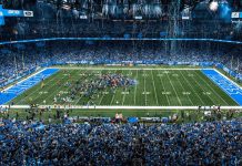 Detroit Lions Fans Can Enjoy Ford Field Experience Anywhere in Michigan Panoramic of a Detroit Lions games at Ford Field.