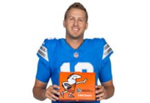 Little Caesars, Jared Goff Kick Off Fifth Season as Official Pizza of the NFL Jared Goff posing with a Little Caesars box