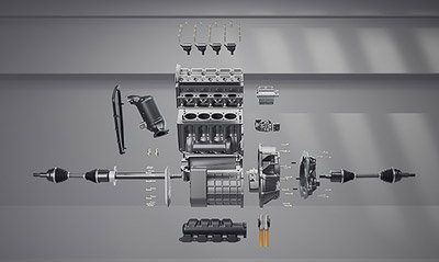 A layout of parts that make up a House Powertrain system.