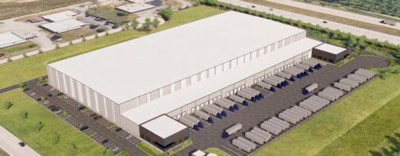 A conceptual rendering of a proposed temperature-controlled logistics and cold-storage facility to be called DTW Romulus Cold Storage in Romulus.