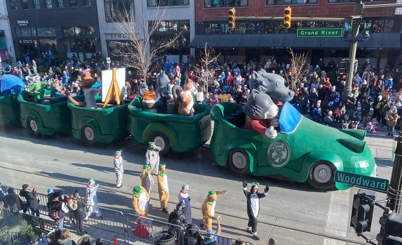 Strategic Staffing Solutions 180-foot-long float, called Disco Dogs and Cool Cats