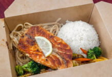 Sumo Japanese Grill Opens at Sakura Novi Takeout box with food from Sumo Japanese Grill.