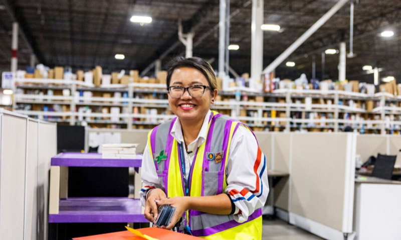 Worker in an Amazon warehouse.