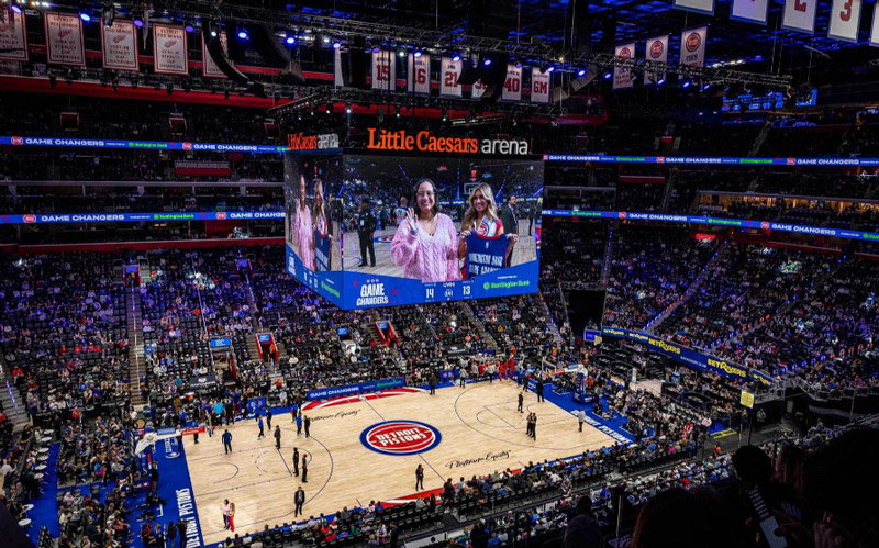 Aerial view of the Detroit Pistons court.