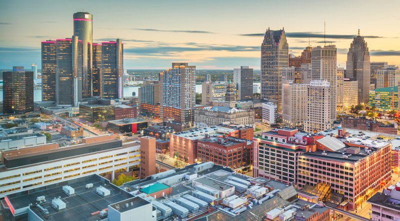 Skyline of downtown Detroit.